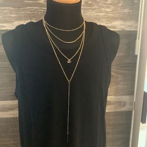 Gold tone multi strand Lariat necklace bar coin accent adjustable…
